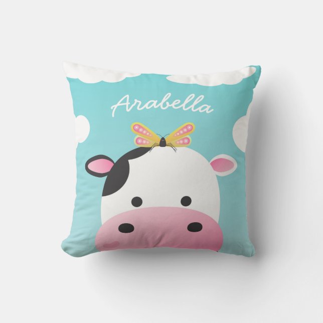 Cow & Butterfly BFFs Custom Name Cushion (Front)