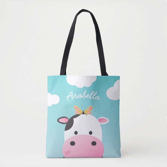 Cow & Butterfly BFFs Custom Name Tote Bag (Front)