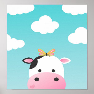 Cow & Butterfly BFFs Nursery Poster