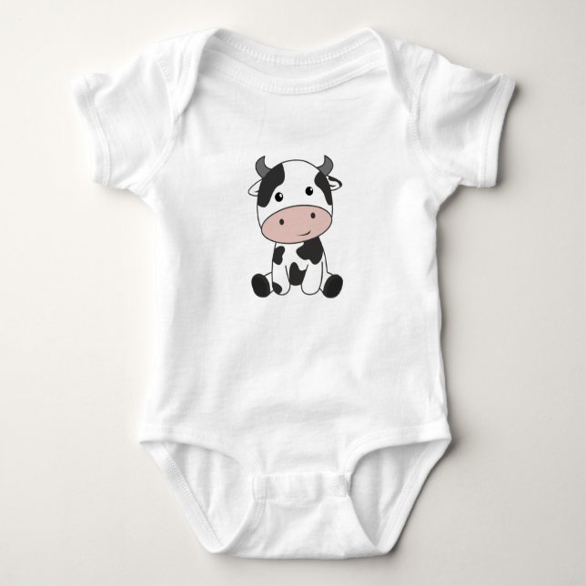 Cow Calf Baby Cows Cow Patches Cute Baby Bodysuit (Front)