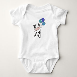 Cow Calf Flies Balloons Cute Animals Baby Bodysuit