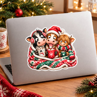 Cow & Calf Hot Cocoa Winter Christmas Design Square Sticker