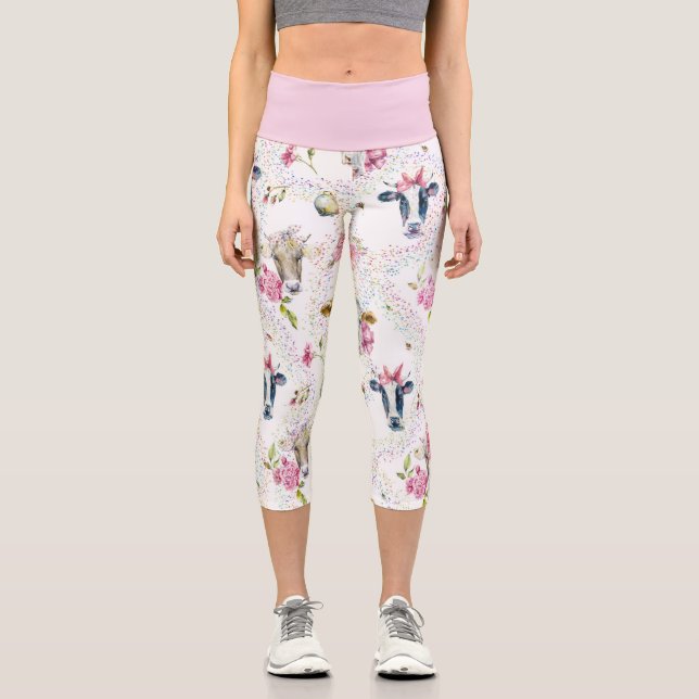 Cow Capris in Mixed Colours Pink Waist (Front)
