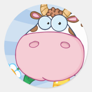 Cow Cartoon Character Classic Round Sticker