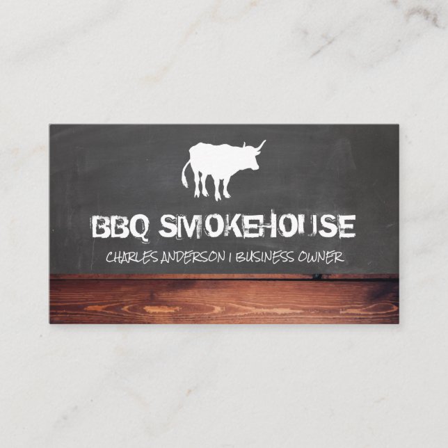 Cow | Chalkboard and Wood Background Business Card (Front)