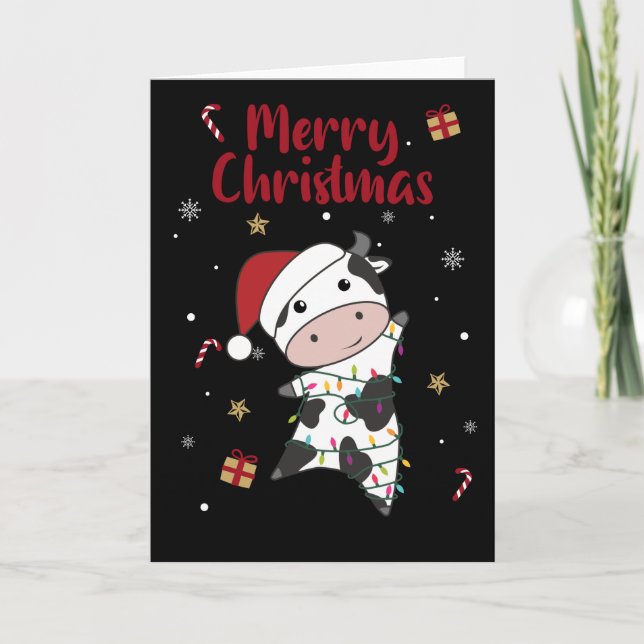 Cow Cheerful Christmas Winter Animals Cows Card (Front)