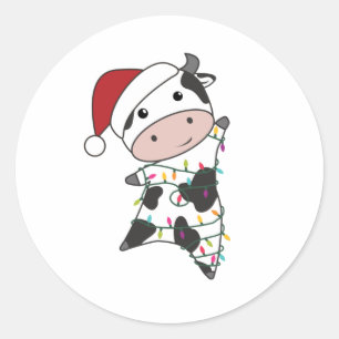 Cow Cheerful Christmas Winter Animals Cows Classic Round Sticker