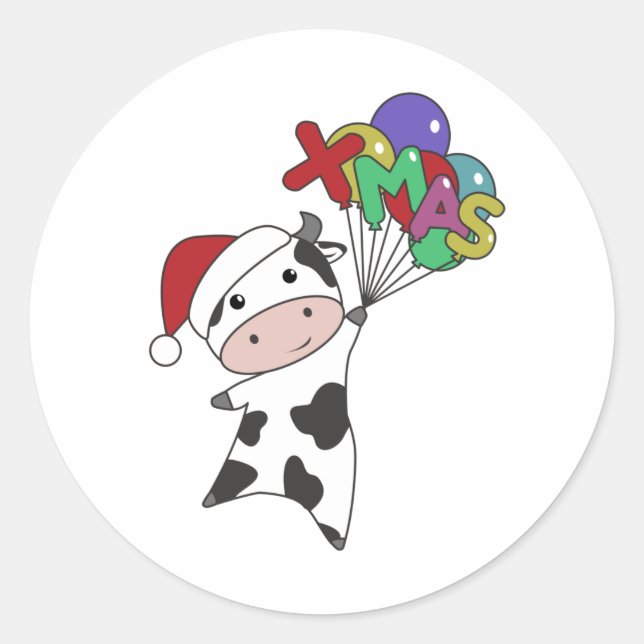 Cow Cheerful Christmas Winter Animals Cows Classic Round Sticker (Front)