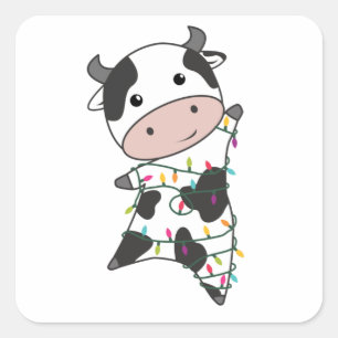 Cow Cheerful Christmas Winter Animals Cows Square Sticker