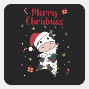 Cow Cheerful Christmas Winter Animals Cows Square Sticker