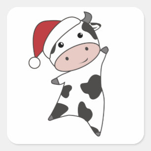 Cow Cheerful Christmas Winter Animals Cows Square Sticker