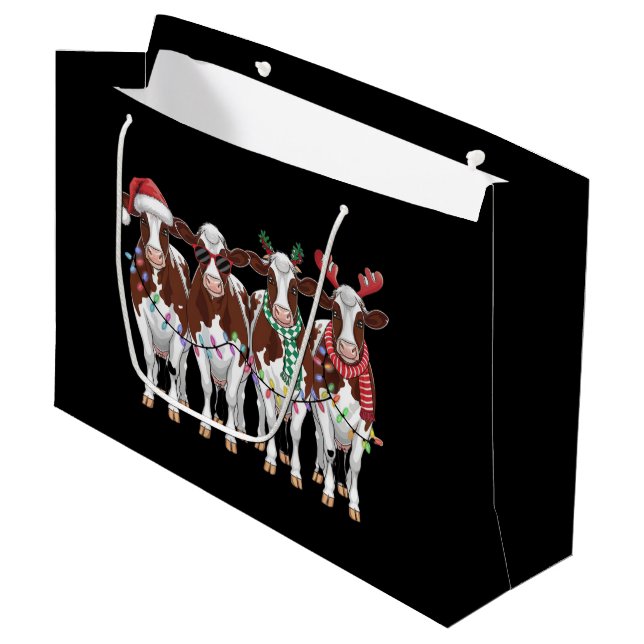 Cow Christmas Cow Lover Gift Holiday Farm  Large Gift Bag (Front Angled)