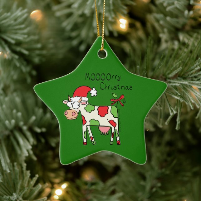Cow Christmas Cute Kids Ceramic Ornament (Tree)