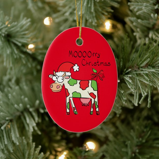Cow Christmas Cute Kids Ceramic Ornament (Tree)