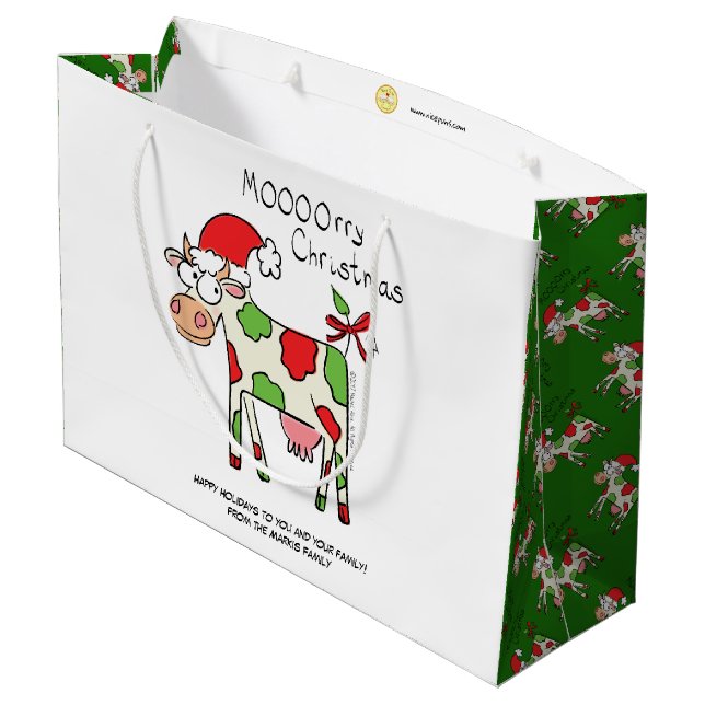 Cow Christmas Cute Kids Large Gift Bag (Back Angled)