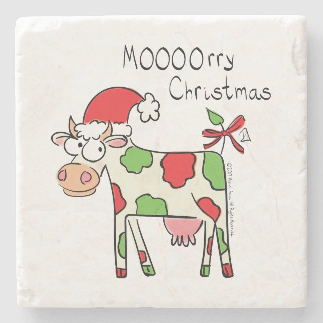 Cow Christmas Cute Kids Stone Coaster (Front)