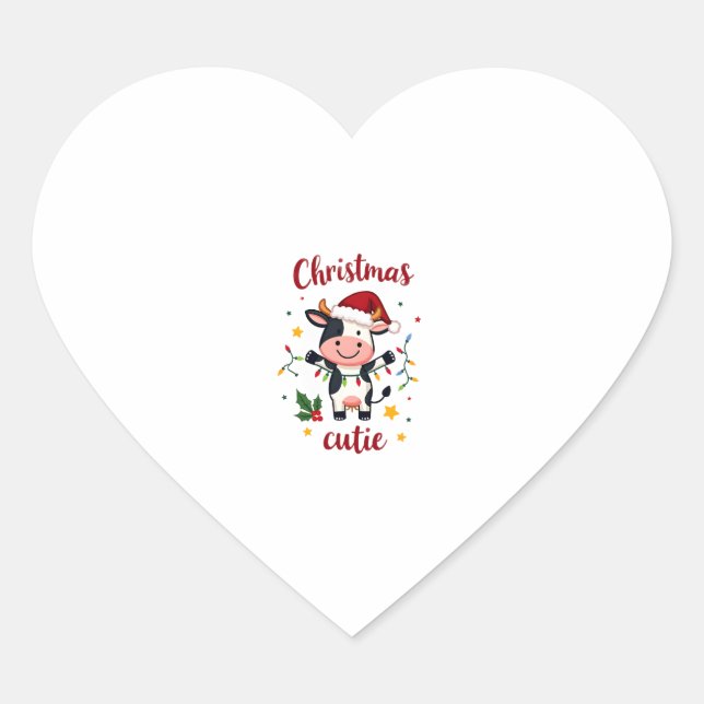 Cow Christmas Cutie Cows Christmas T-Shirt (7) Heart Sticker (Front)