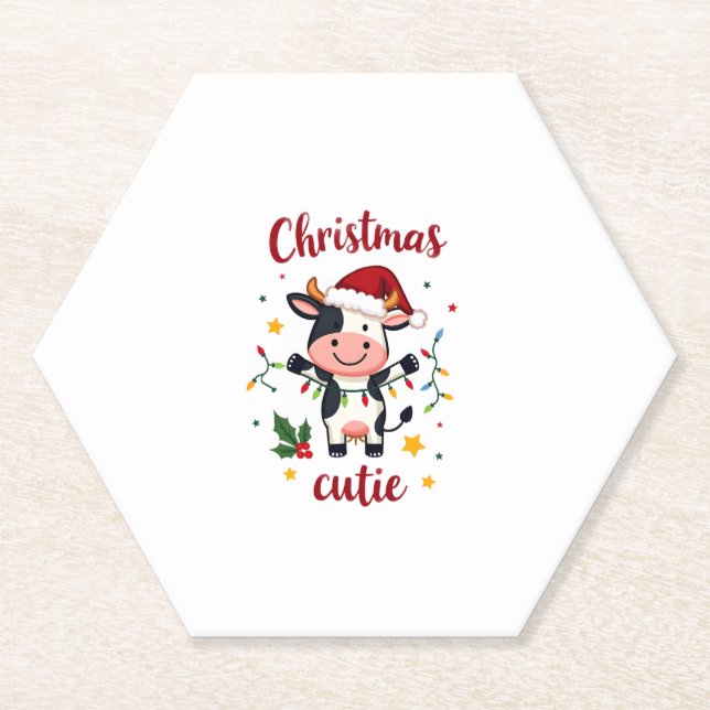 Cow Christmas Cutie Cows Christmas T-Shirt (7) Paper Coaster (Front)