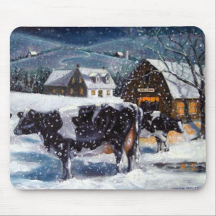 COW: CHRISTMAS EVE: SNOW: ART MOUSE PAD