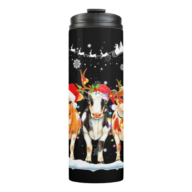 Cow Christmas Lights Ornaments   Thermal Tumbler (Front)
