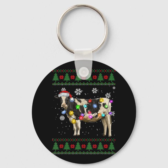 Cow Christmas Milk Cow Lover Key Ring (Front)
