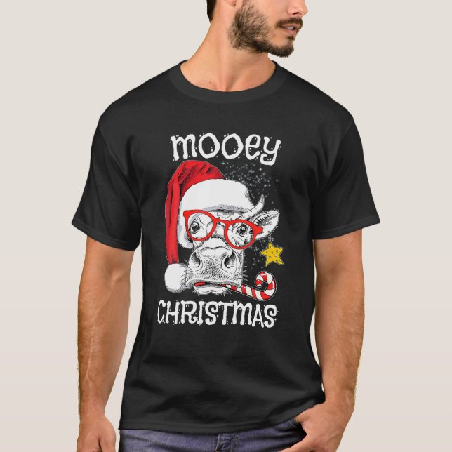 Cow Christmas Mooey Christmas Costume Cow Wearing T-Shirt (Front)