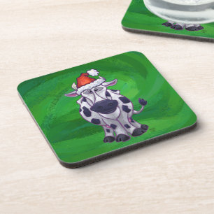 Cow Christmas On Green Coaster