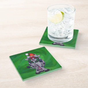 Cow Christmas On Green Glass Coaster