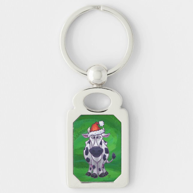 Cow Christmas On Green Key Ring (Front)