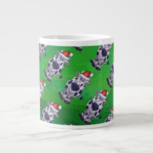 Cow Christmas On Green Large Coffee Mug