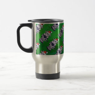 Cow Christmas On Green Travel Mug