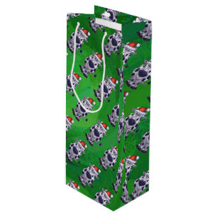 Cow Christmas On Green Wine Gift Bag
