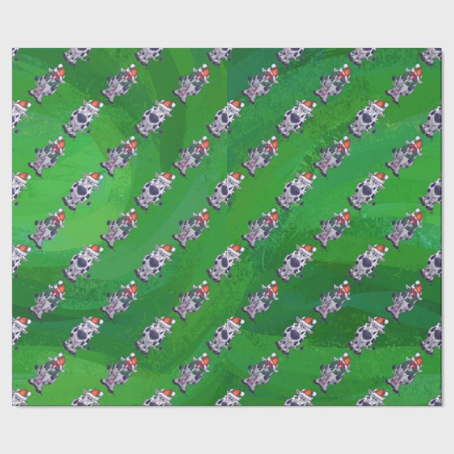 Cow Christmas On Green Wrapping Paper (Seam)