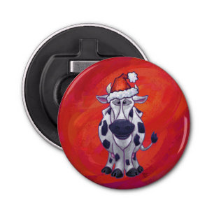 Cow Christmas on Red Feild Bottle Opener