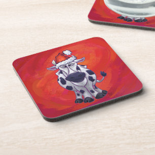 Cow Christmas on Red Feild Coaster