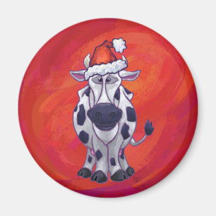 Cow Christmas on Red Feild Magnet