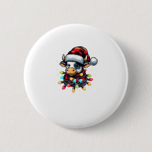 Cow Christmas Santa Hat Buffalo Plaid Xmas Cow Lov 6 Cm Round Badge