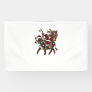 Cow Christmas Santa Hat Buffalo Plaid Xmas Cow Lov Banner
