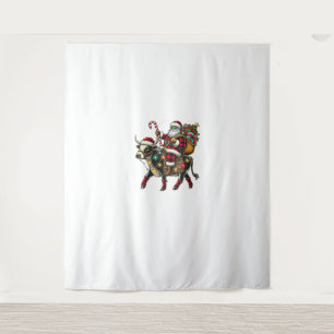 Cow Christmas Santa Hat Buffalo Plaid Xmas Cow Lov Tapestry