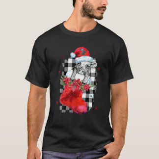 Cow Christmas Santa Hat Lights Christmas Tree Chri T-Shirt
