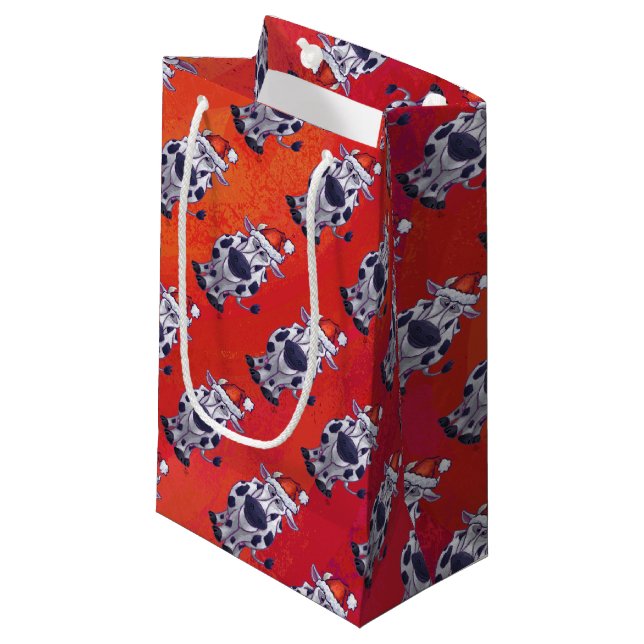Cow Christmas Small Gift Bag (Front Angled)