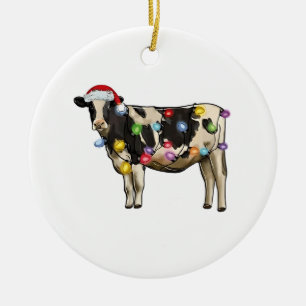  Cow Christmas Tree cattle festive farm Ceramic Ornament