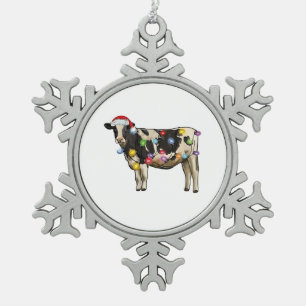  Cow Christmas Tree cattle festive farm Snowflake Pewter Christmas Ornament