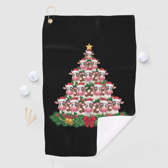 Cow Christmas Tree Funny Cow Lover Cow Xmas Golf Towel (InSitu)