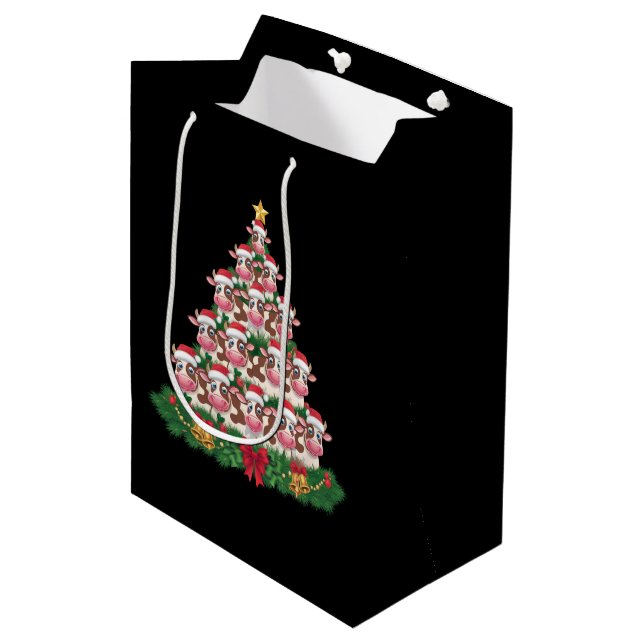 Cow Christmas Tree Funny Cow Lover Cow Xmas Medium Gift Bag (Front Angled)