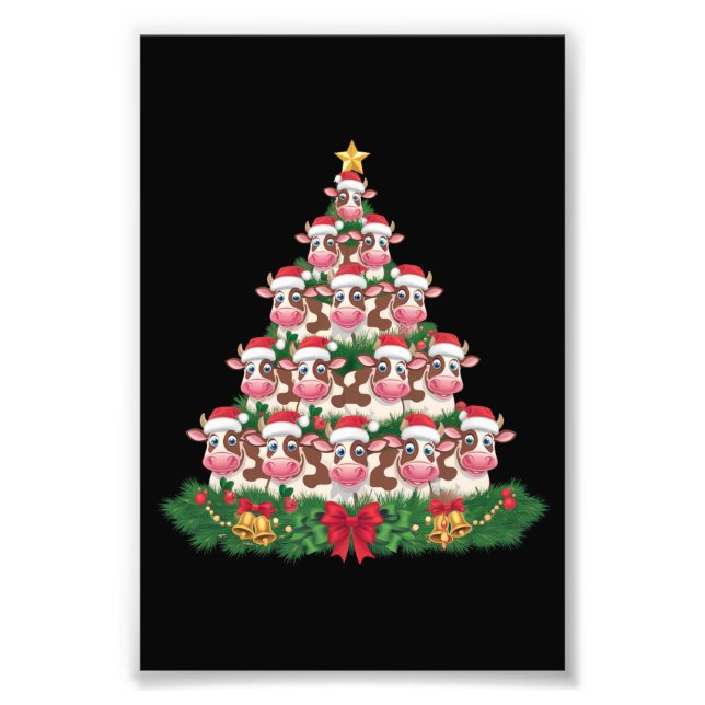 Cow Christmas Tree Funny Cow Lover Cow Xmas Photo Print (Front)