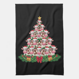Cow Christmas Tree Funny Cow Lover Cow Xmas Tea Towel