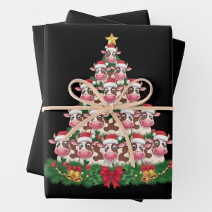 Cow Christmas Tree Funny Cow Lover Cow Xmas Wrapping Paper Sheet