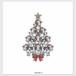 Cow Christmas Tree Vintage Engraving Holiday Farm 