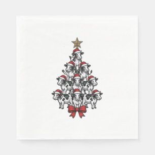 Cow Christmas Tree Vintage Engraving Holiday Farm Napkin